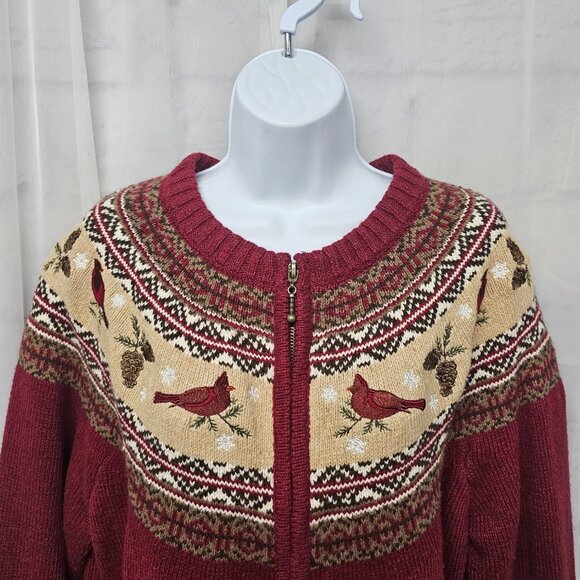 Croft & Barrow Red Cardinal Fair Isle Cardigan Zip Preppy Collegiate XL - Picture 2 of 13